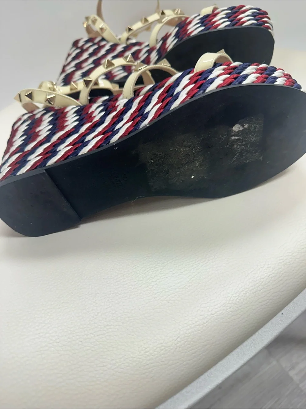 Valentino Garavani Rockstud Braided Rope Platform Wedge Sandals Size 37